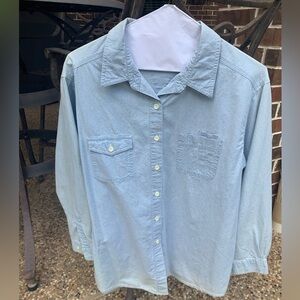 Women's Chambray Light Blue Button-Up Blouse